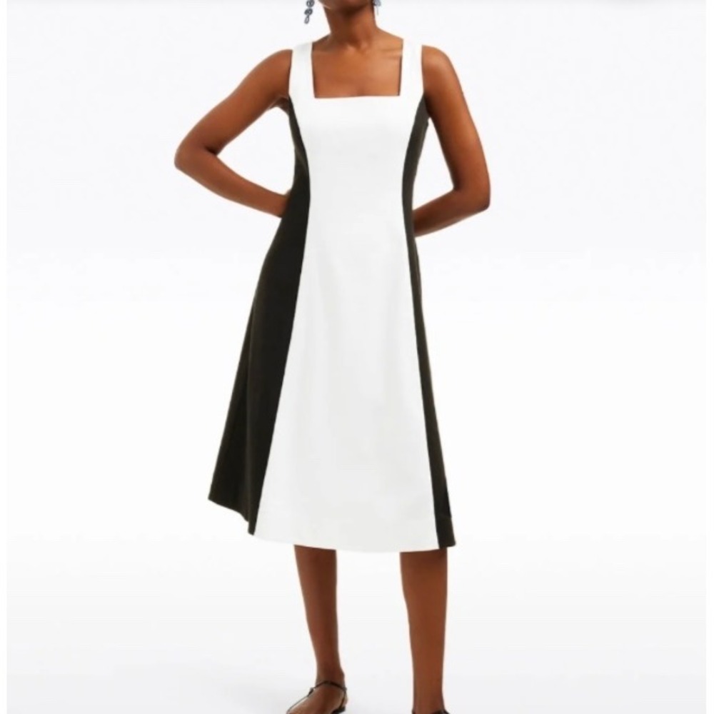 Draper James Womens Genevieve Black White Colorblock Pique Midi Dress Size 12